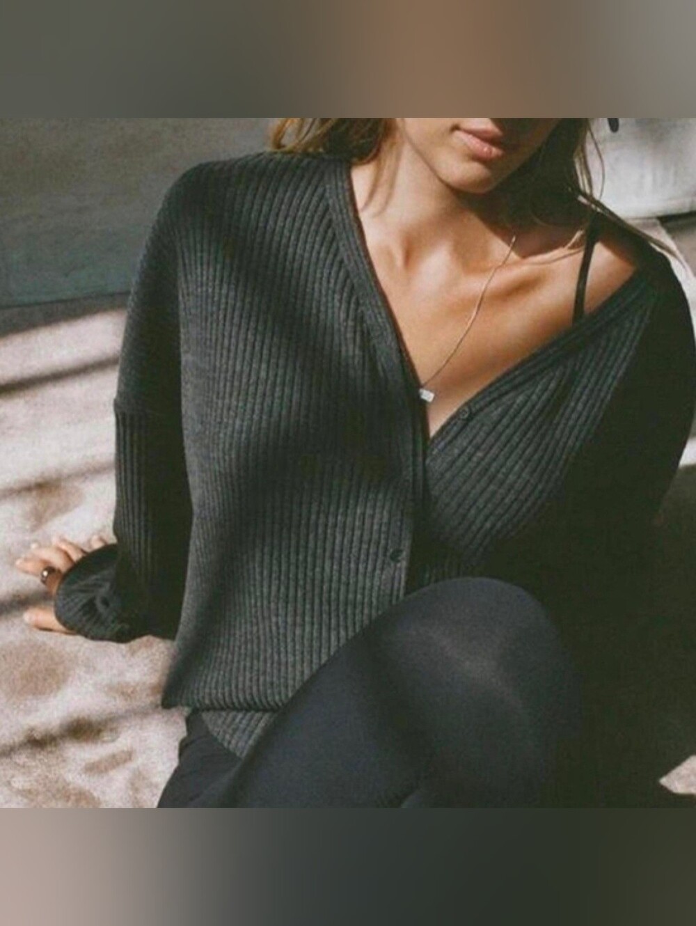 Joah Brown Relaxed V-Neck Cardigan in Ink Luxe Knit, M/L | Limited Edition, RARE
